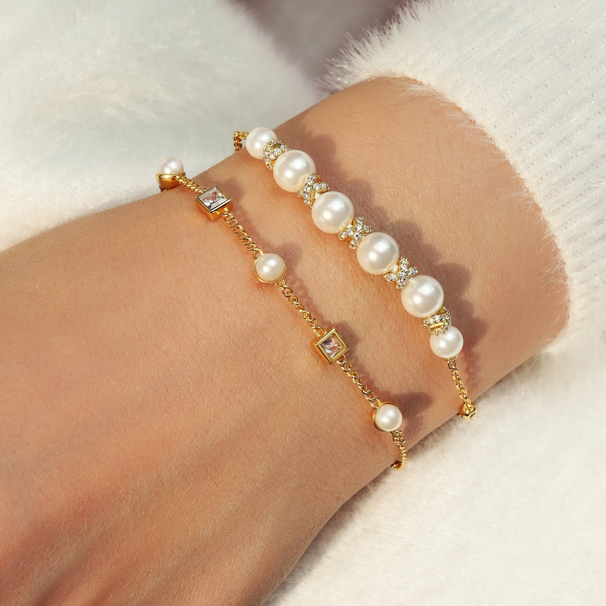 Ania Haie Gold Cube Pearl Bracelet Modern Luxury Affordable Jewelry