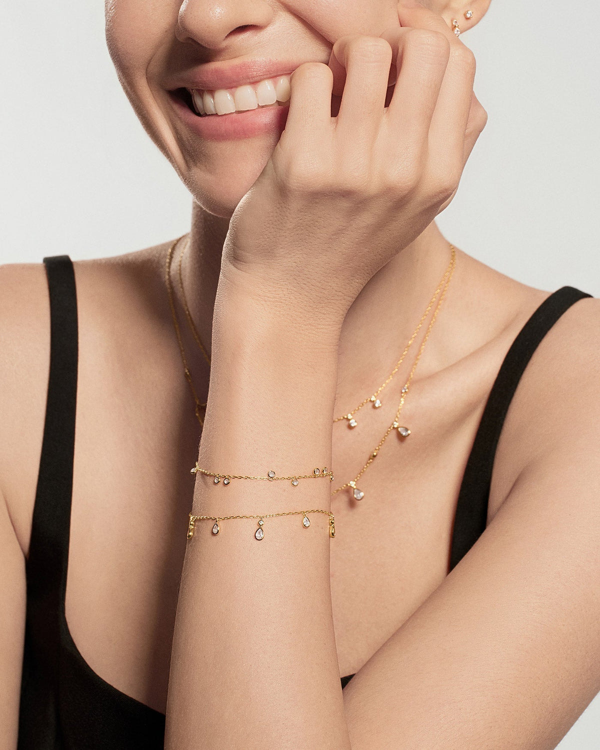 Ania Haie Gold Bezel-Set Teardrop Dangle Station Bracelet B076-06G B076-06G view 2