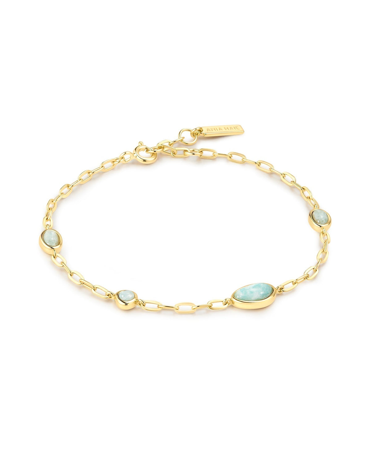 Ania Haie Gold Bezel Amazonite Organic Dome Pebble Station Bracelet B076-09G-AE B076-09G-AE front packshot