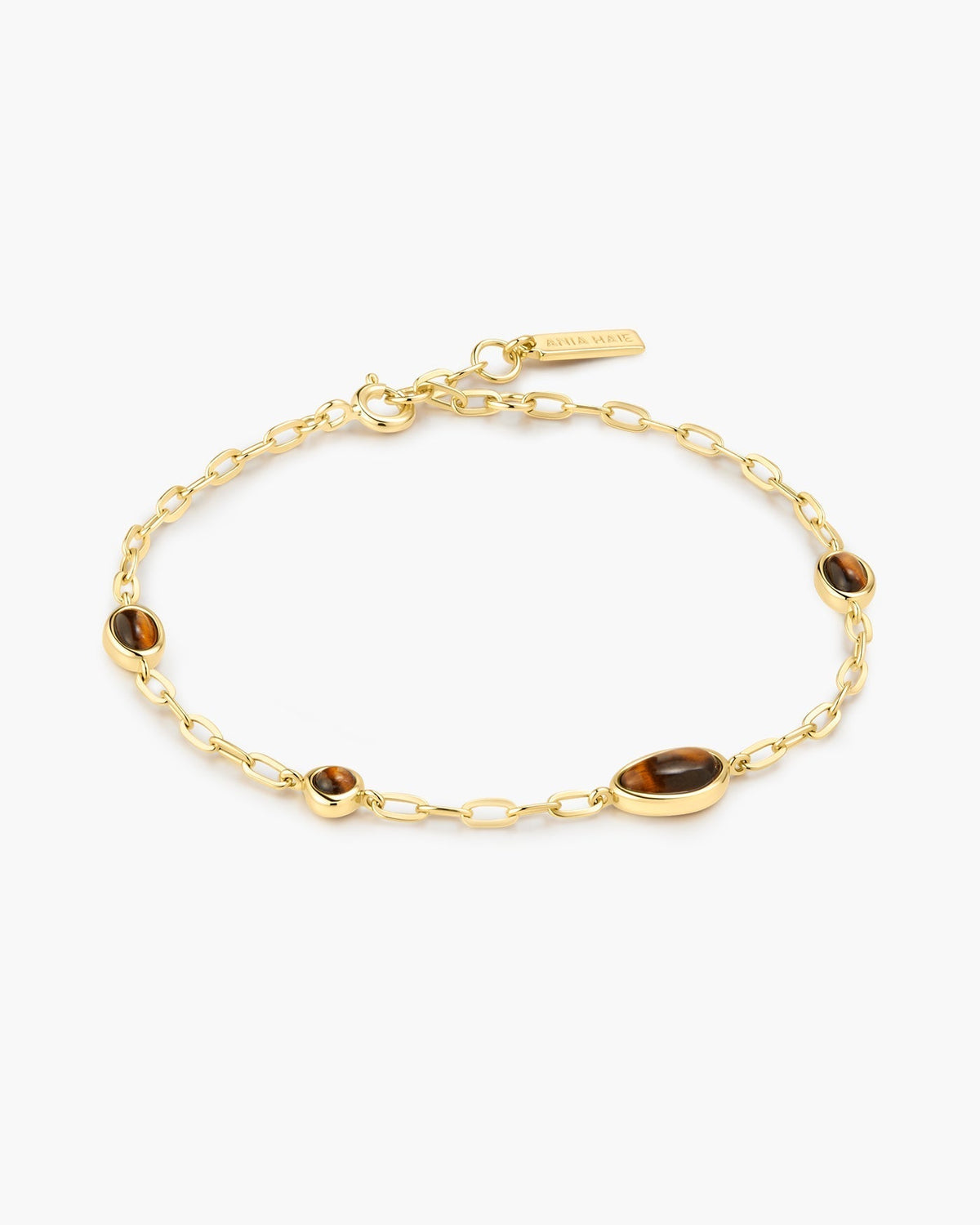 Ania Haie Gold Bezel Tiger's Eye Organic Dome Pebble Station Bracelet B076-09G-TE B076-09G-TE front packshot