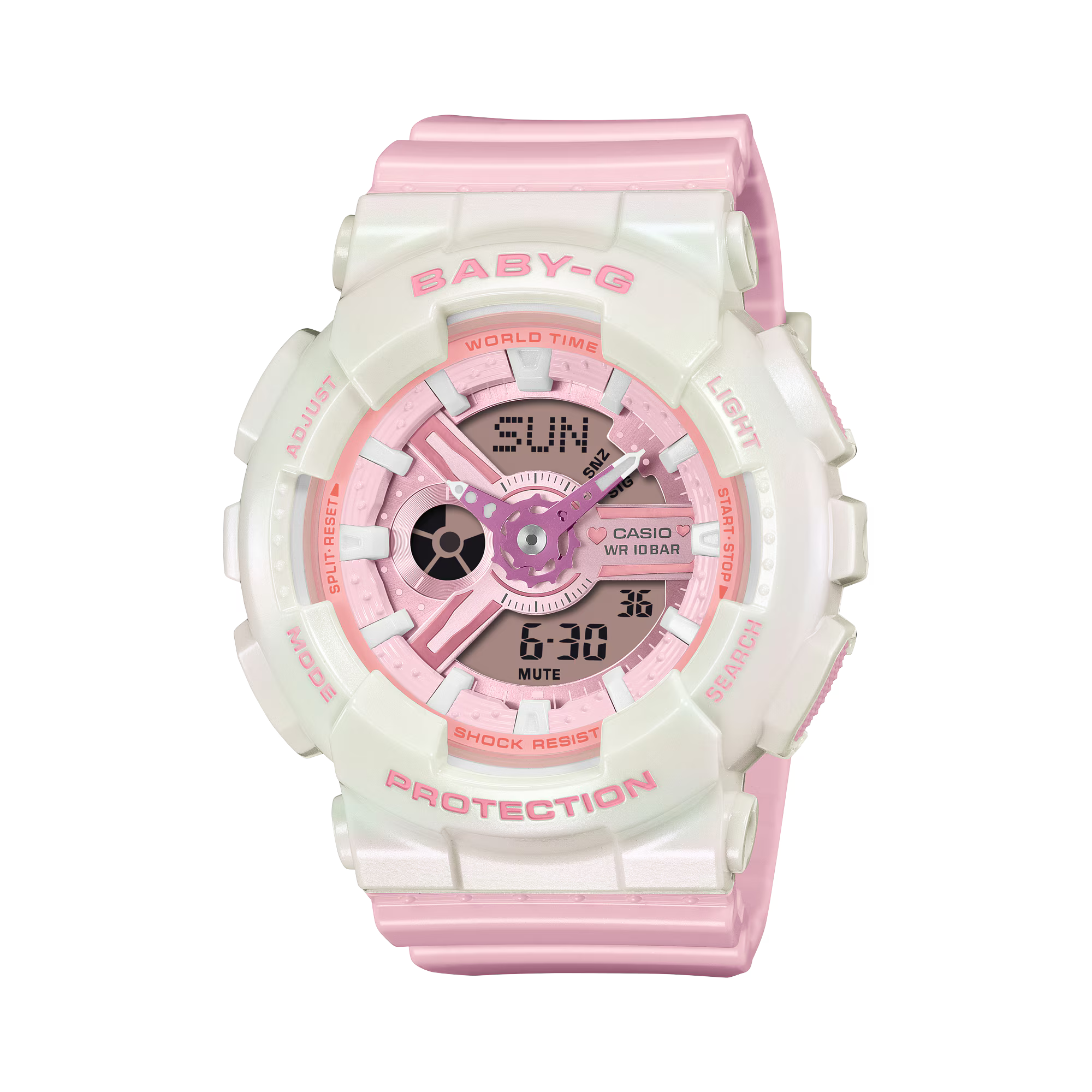 Baby-G Blue Dial Pink Resin Band Iridescent White Case Watch BA110PD-4A