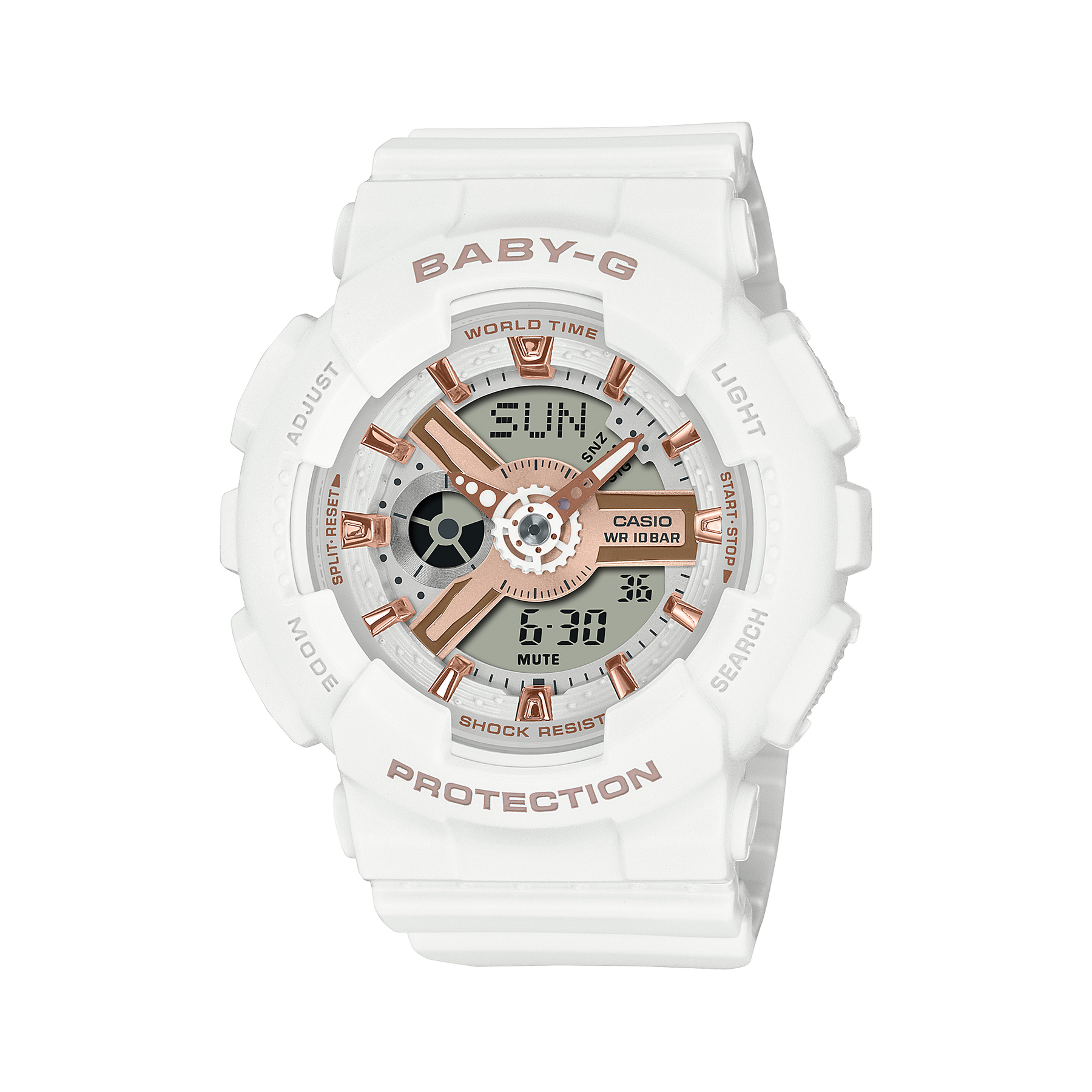 G-Shock Digital White Resin Band Watch BA110XRG-7A