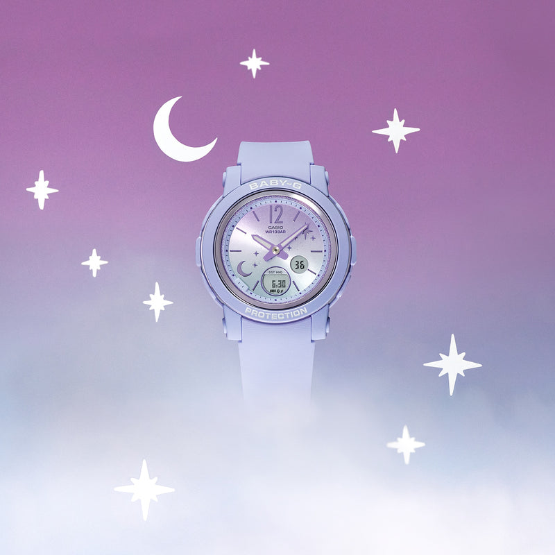 BABY-G DUO Moon and Stars Purple Resin Band Watch BGA290DS-2A