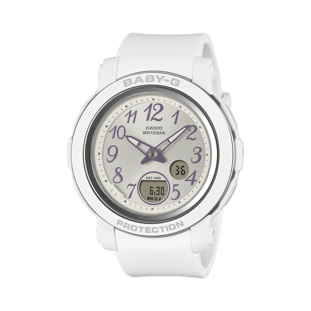 Baby-G BGA290SA-7A soft white analogue digital watch on a resin band, shown straight on.