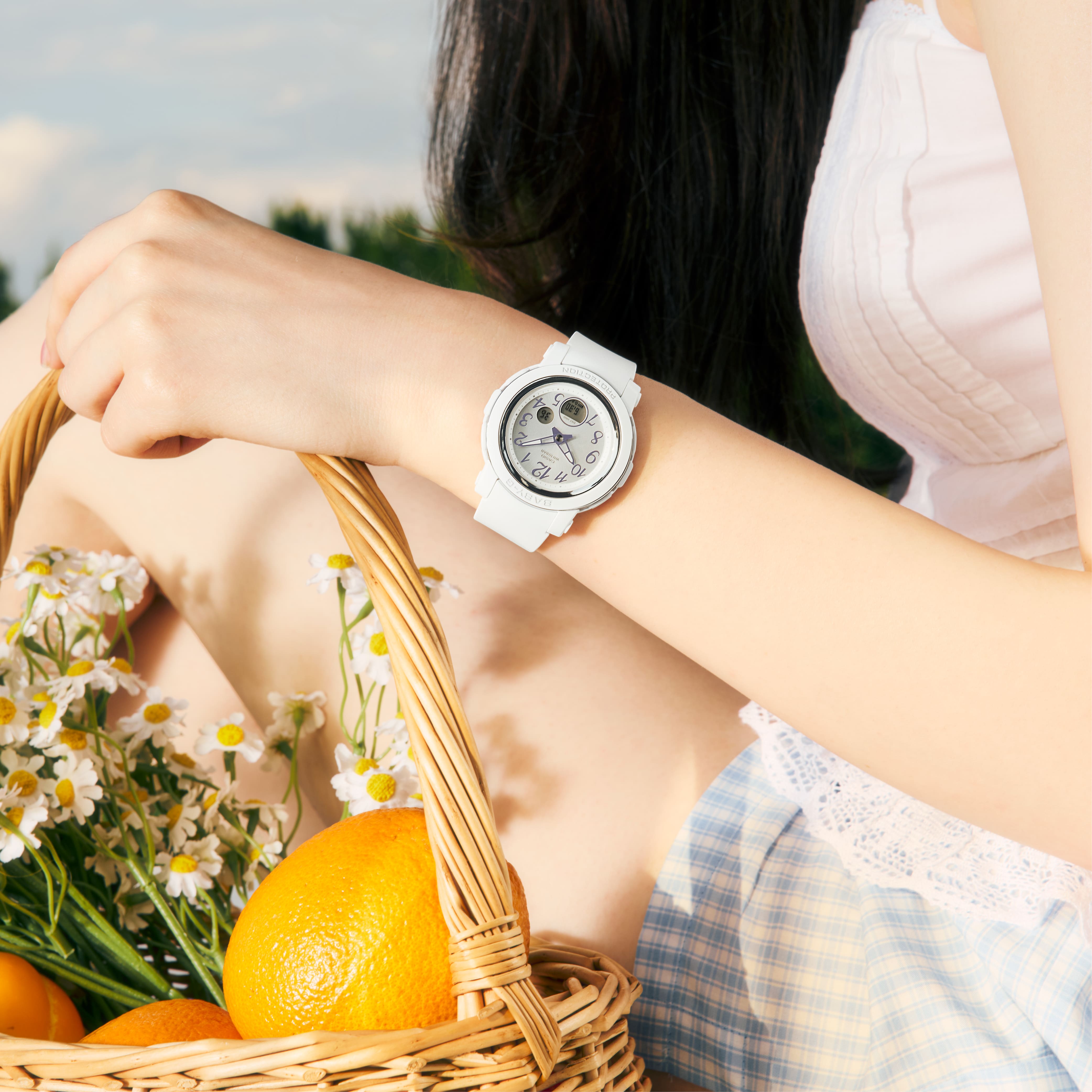 Baby-G BGA290SA-7A soft white watch worn on the wrist.