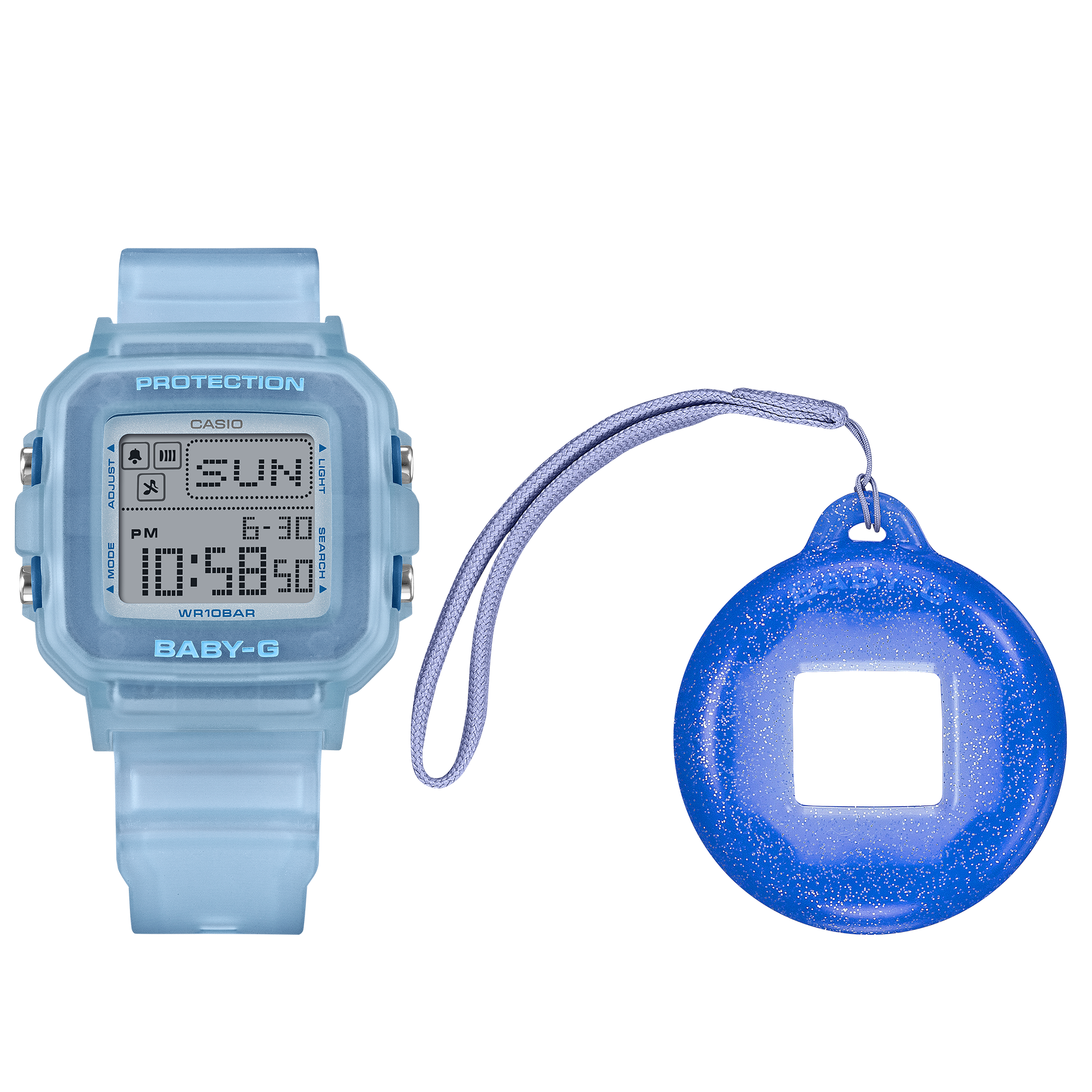 Baby-G +PLUS BGD10KG-2D blue watch and silicone holder set.