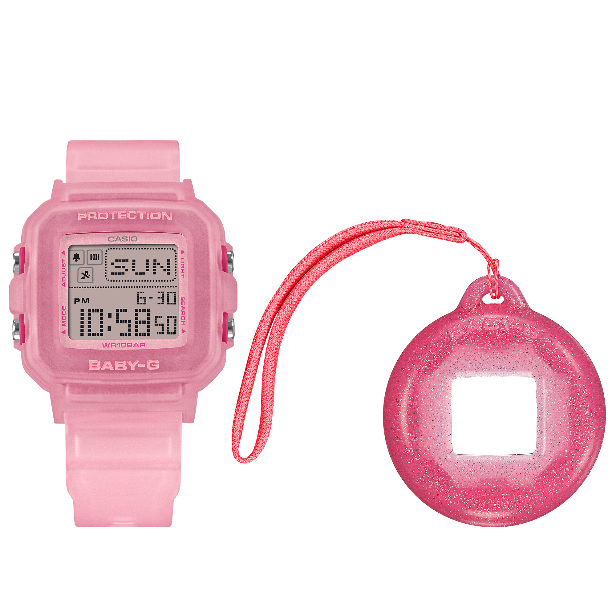 Baby-G +PLUS BGD10KG-4D pink watch and silicone holder set.