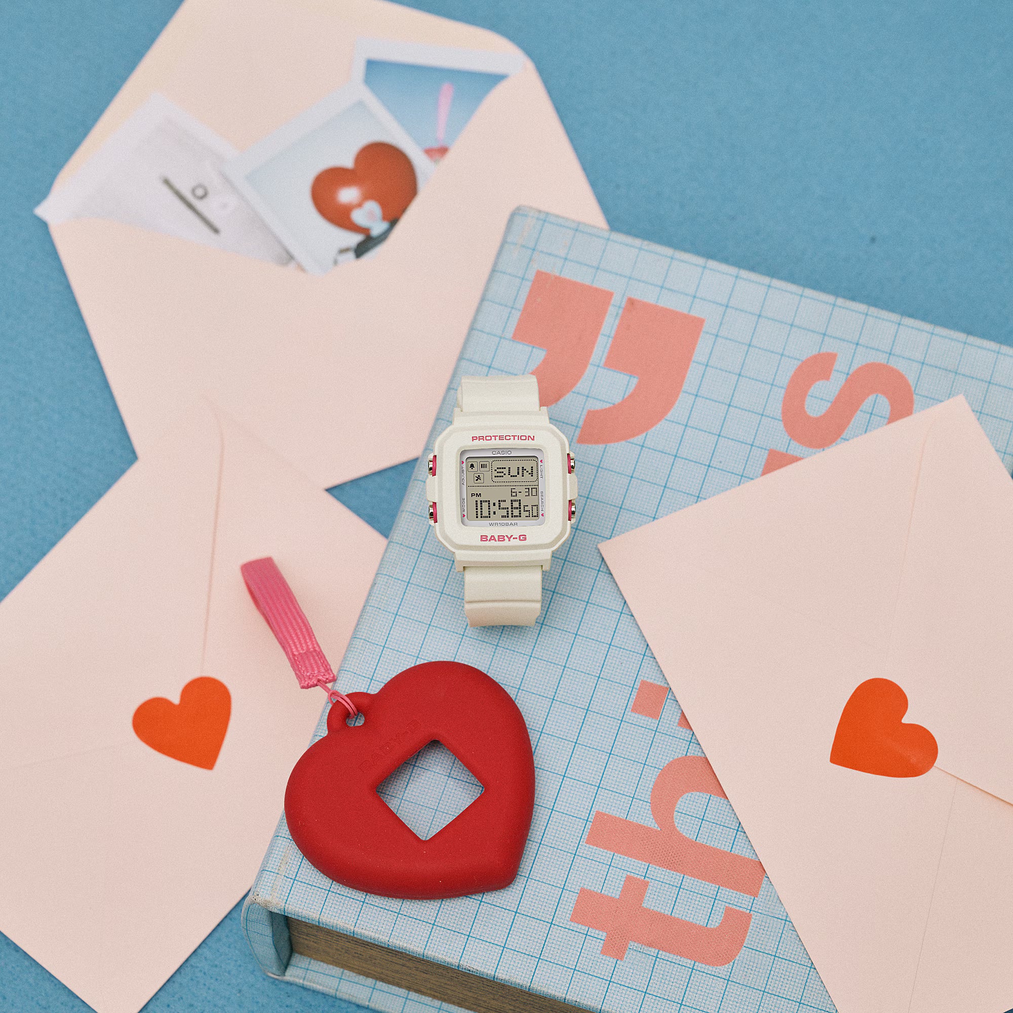 Baby-G Digital Pink Heart Pop Dial White Resin Band Watch BGD10KH-7D