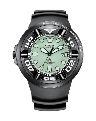 Citizen Promaster Eco-Drive Black Polyurethane Strap Green Dial Watch BJ8055-04X