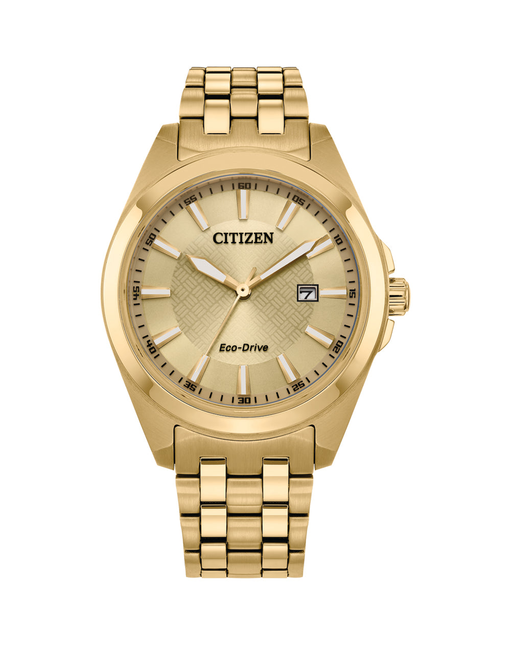 Gold-toned Citizen wristwatch with a metal bracelet and date display.