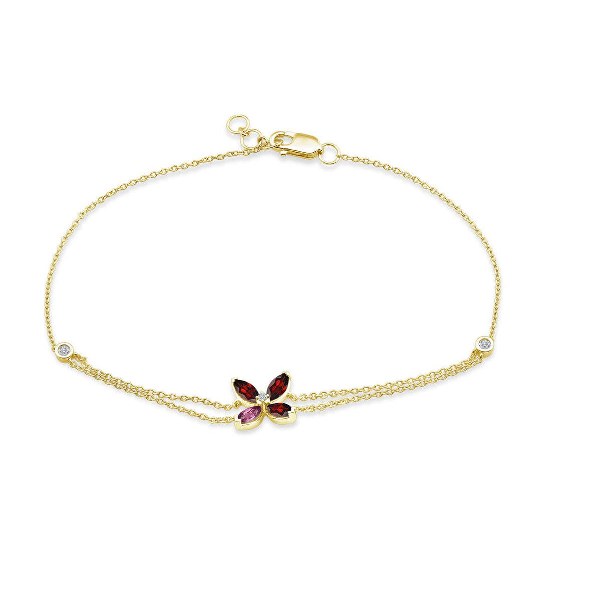 0.04ct Diamond, Garnet & Rhodolite Bracelet in 9K Yellow Gold