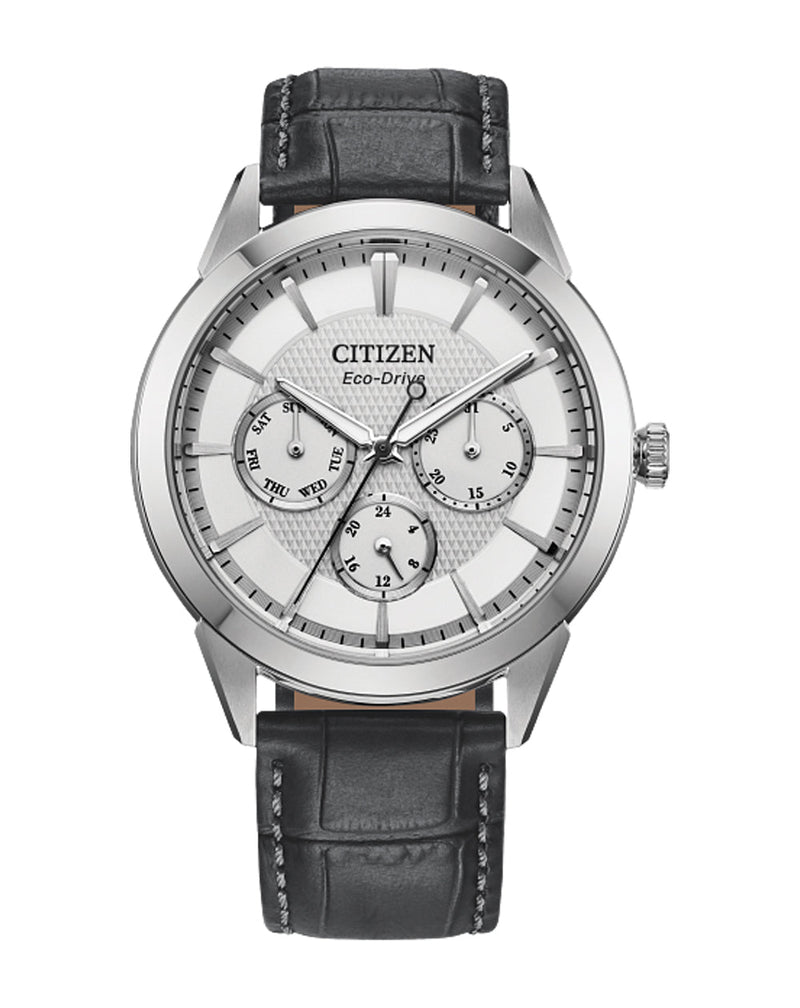 Citizen Eco-Drive Black Leather Strap Silver Dial Watch BU2110- 01A