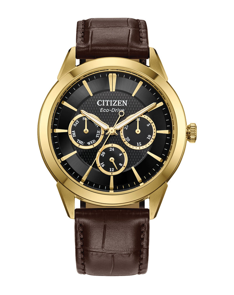 Citizen Eco-Drive Brown Leather Strap Black Dial Watch BU2112- 06E