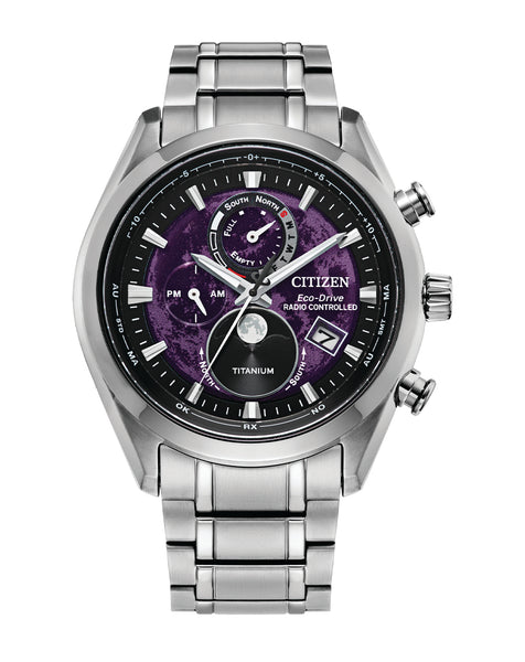 ☆tsuki☆　1001 Citizen 'Tsuki-Yomi' Moonphase Purple Dial Stainless Steel Watch BY101