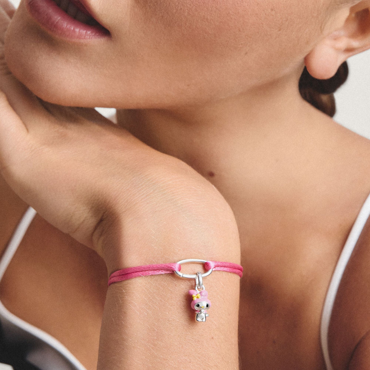 Thomas Sabo Pink Textile Charm Club Bracelet with Silver-Plated Clasp TC1210MPI TC1210MPI view 3