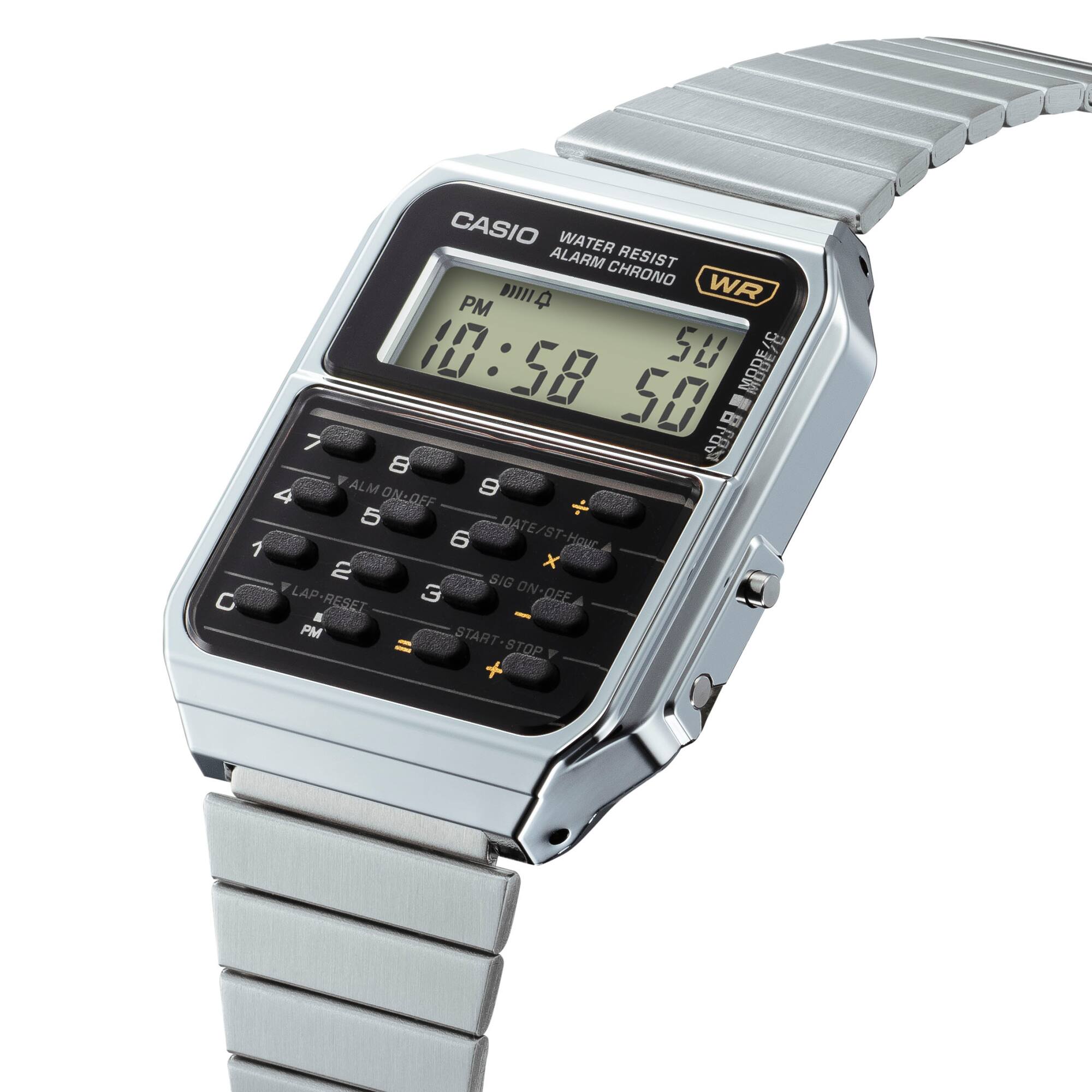 Casio Vintage Calculator Black Dial Stainless Steel Band Watch CA500WE-1A