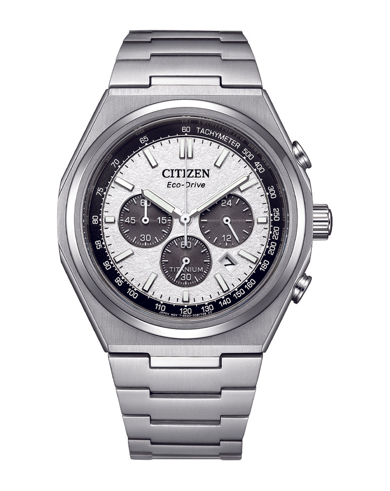 Citizen Eco-Drive Zenshin Chrono Teal Dial Stainless Steel Watch CA4610-85A
