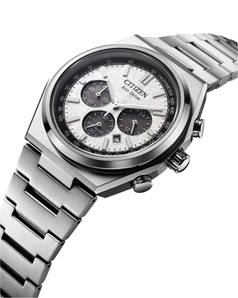 Citizen Eco-Drive Zenshin Chrono Teal Dial Stainless Steel Watch CA4610-85A