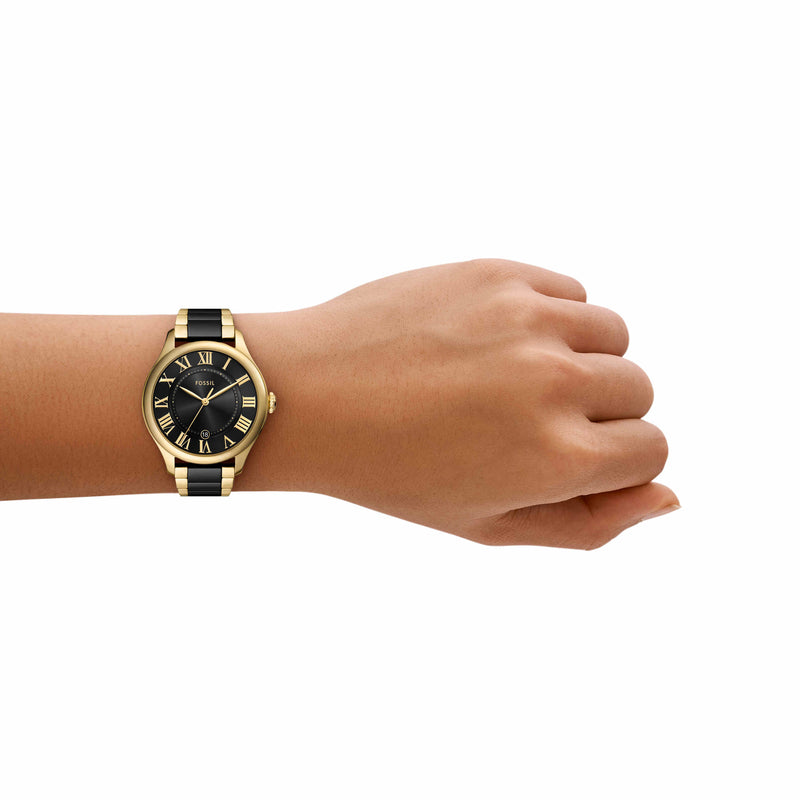Fossil Gilmore Gold Tone and Black Ceramic Watch CE1132