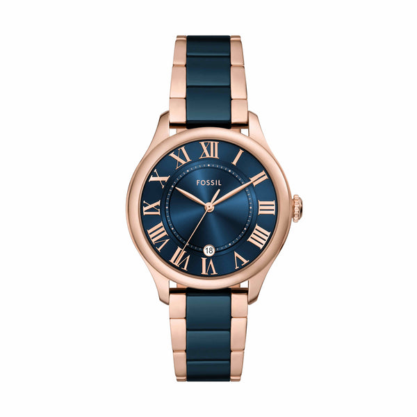 Fossil Gilmore Rose Gold Tone and Navy Ceramic Watch CE1134 display picture 1