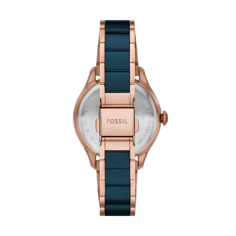 Fossil Gilmore Rose Gold Tone and Navy Ceramic Watch CE1134