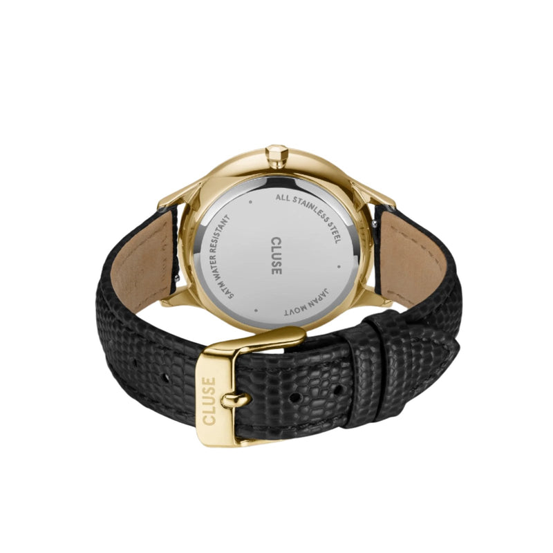CLUSE Minuit Multifunction Black Lizard Gold Watch CW10705