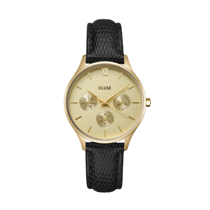 CLUSE Minuit Multifunction Black Lizard Gold Watch CW10705