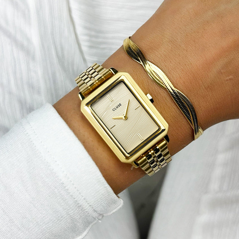 CLUSE Fluette Gold Sand Textured Gold Link Watch CW11511