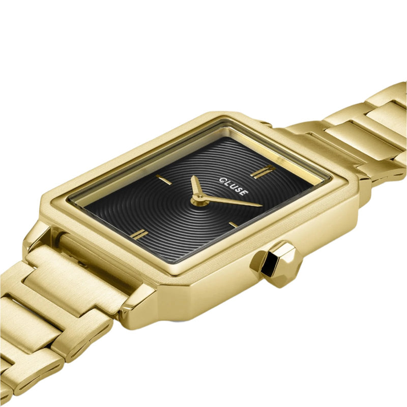 CLUSE Fluette Circular Textured Black Gold Link Watch CW11512