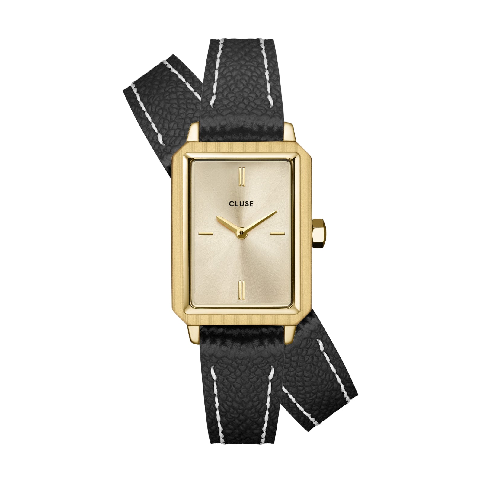 CLUSE Fluette Gold Dial Black Leather Double Wrap Band Watch CW11517