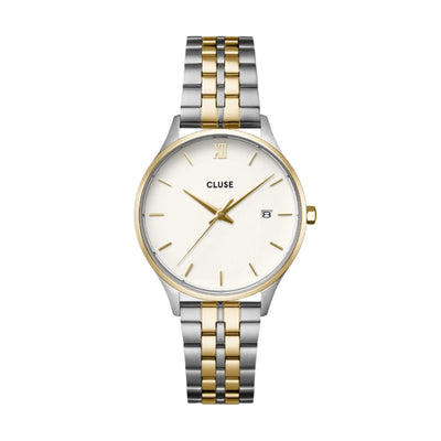 CLUSE Minuit Date Coconut Milk Bicolour Link Watch CW14302