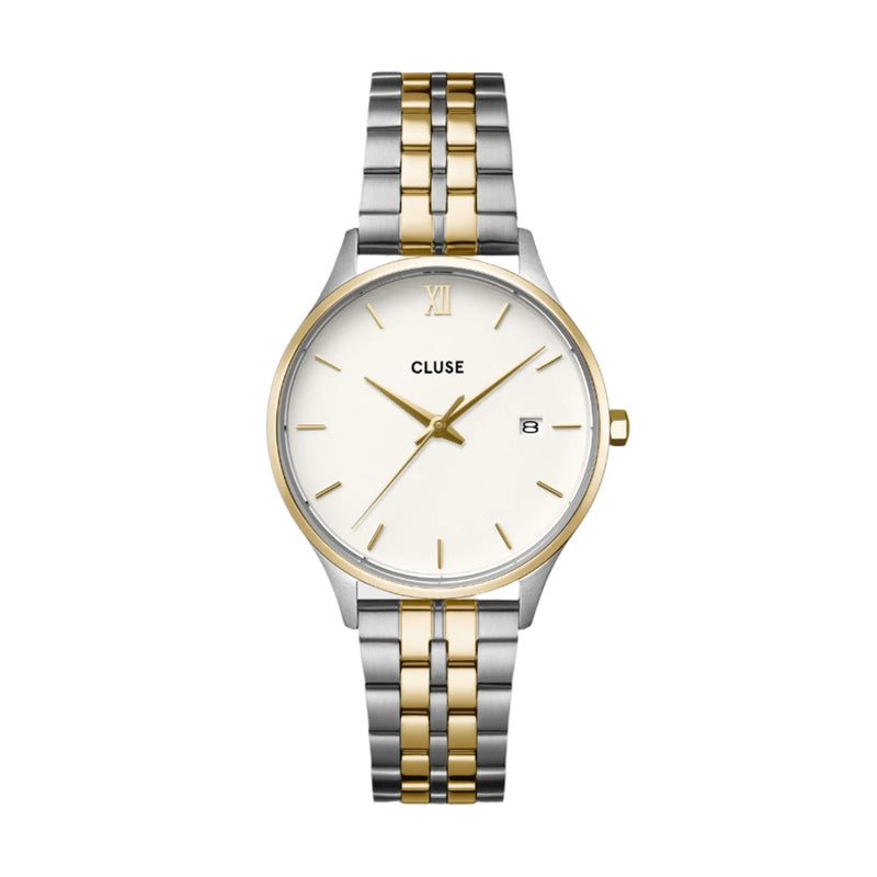 CLUSE Minuit Date Coconut Milk Bicolour Link Watch CW14302