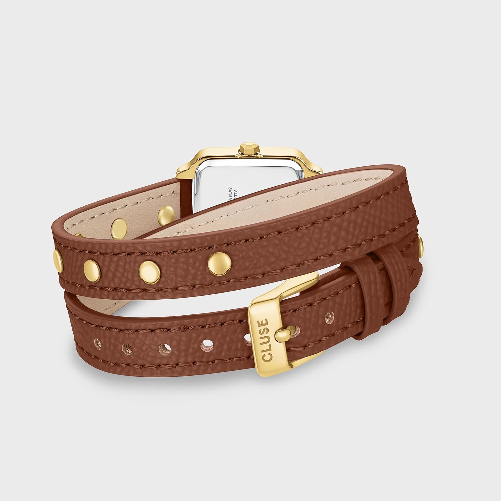 CLUSE Gracieuse Mini Double Leather Nutshell Band Studs Gold Women's Watch CW15507