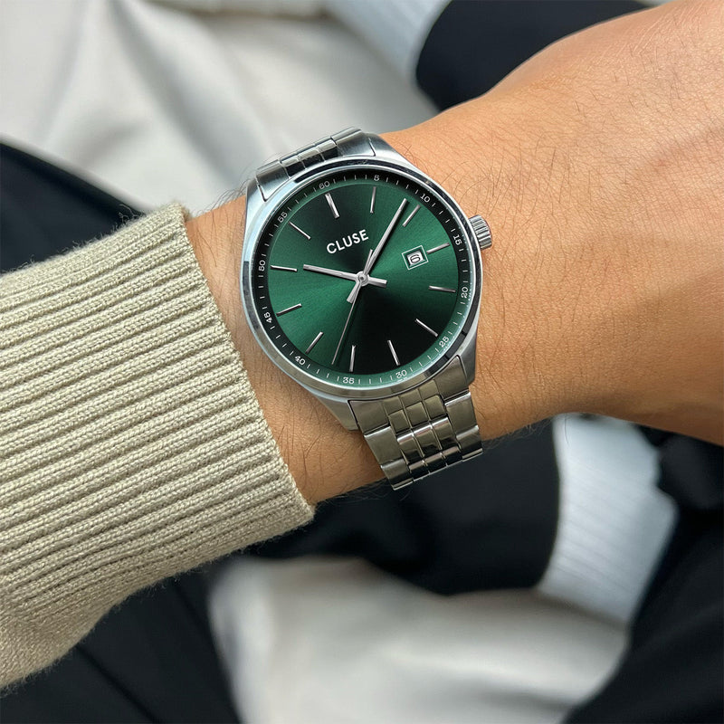 CLUSE Antheor Green Dial Silver Stainless Steel Link Watch CW20902