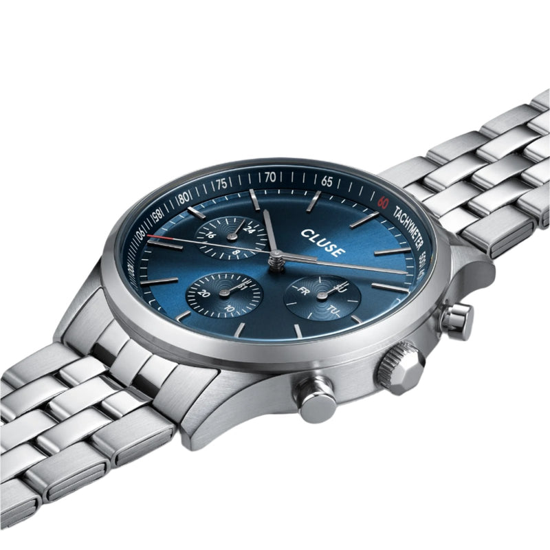 CLUSE Antheor Multifunction Blue Dial Silver Stainless Steel Link Watch CW21003