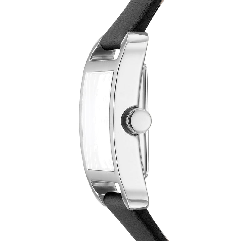 DKNY City Midi Silver Dial Black Leather Strap Watch DK1L004L0015
