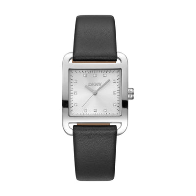 DKNY City Midi Silver Dial Black Leather Strap Watch DK1L004L0015