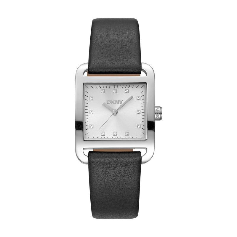 DKNY City Midi Silver Dial Black Leather Strap Watch DK1L004L0015