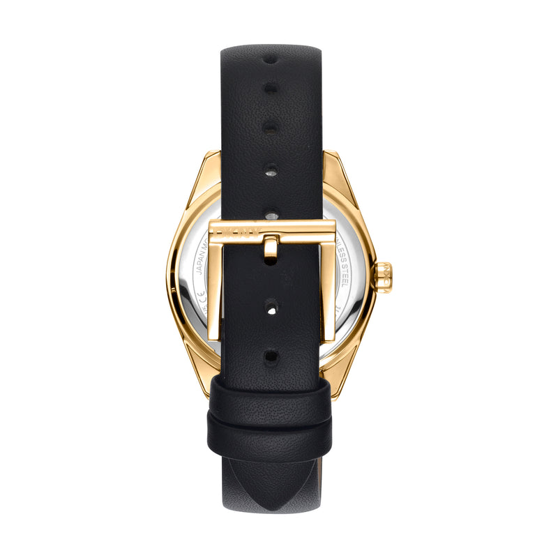 DKNY Chambers Midi Black Dial Black Leather Strap Watch DK1L016L0025
