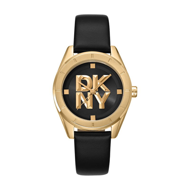 DKNY Chambers Midi Black Dial Black Leather Strap Watch DK1L016L0025