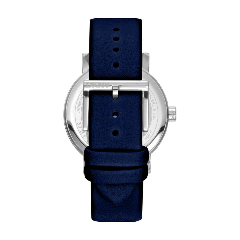 DKNY Soho Maxi Silver Dial Blue Leather Strap Watch DK1L034L0015