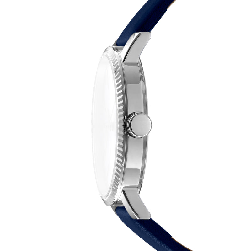 DKNY Soho Maxi Silver Dial Blue Leather Strap Watch DK1L034L0015