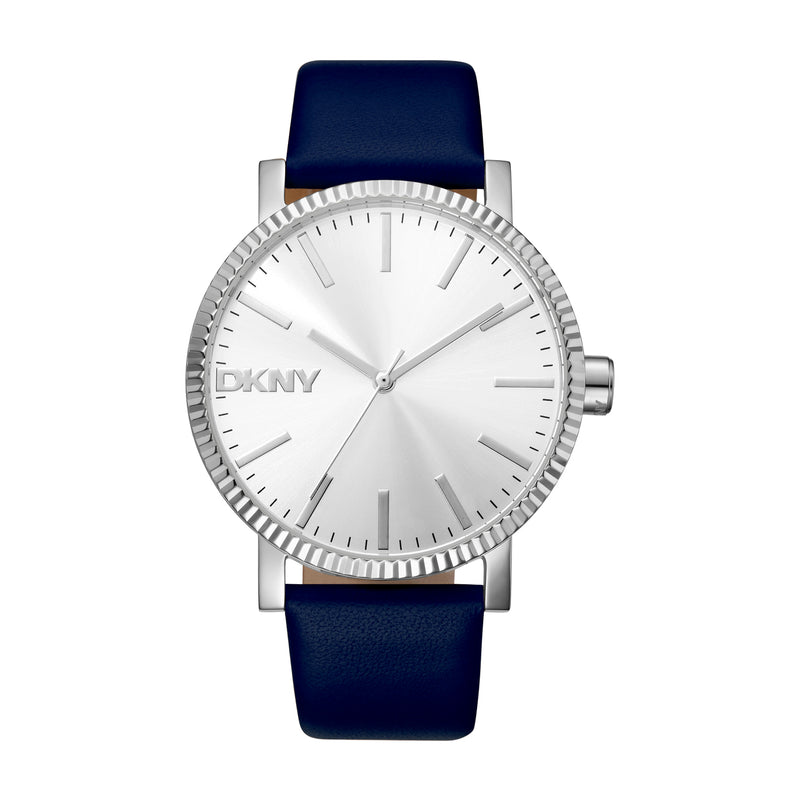 DKNY Soho Maxi Silver Dial Blue Leather Strap Watch DK1L034L0015