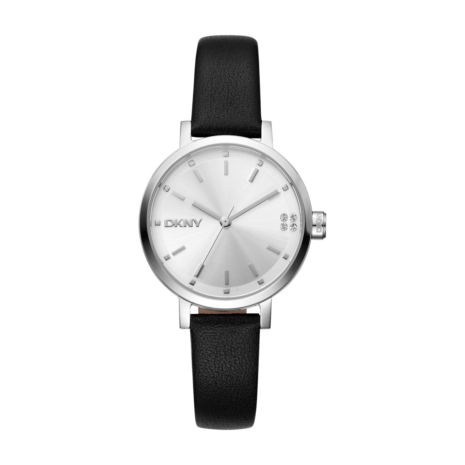 DKNY Soho Glitz Silver Dial Black Leather Strap Watch DK1L038L0015