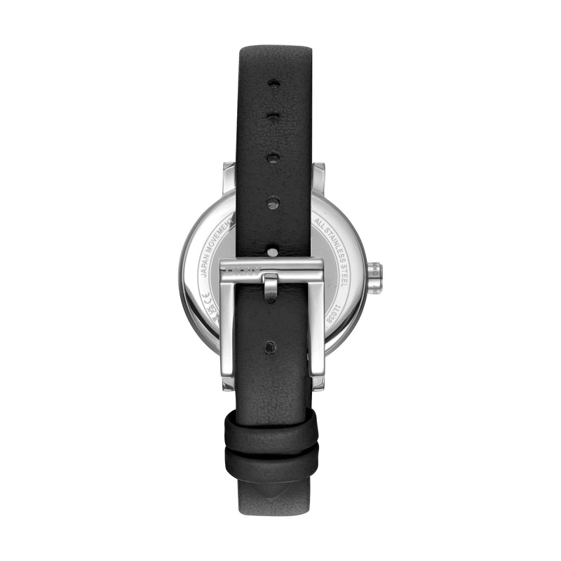 DKNY Soho Glitz Silver Dial Black Leather Strap Watch DK1L038L0015