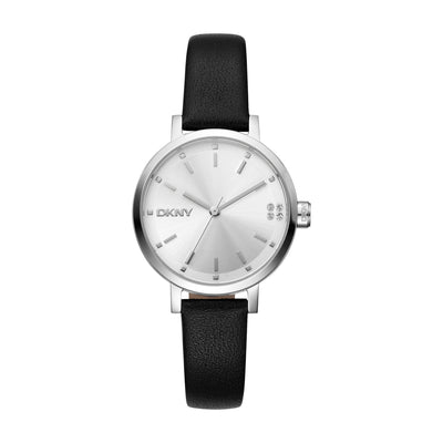 DKNY Soho Glitz Silver Dial Black Leather Strap Watch DK1L038L0015