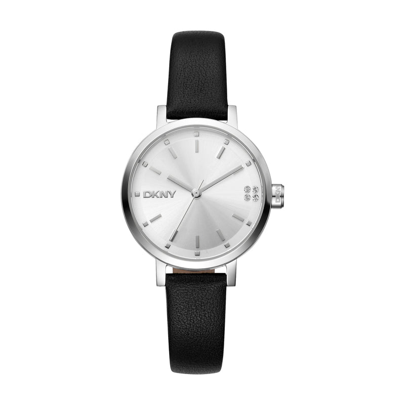 DKNY Soho Glitz Silver Dial Black Leather Strap Watch DK1L038L0015