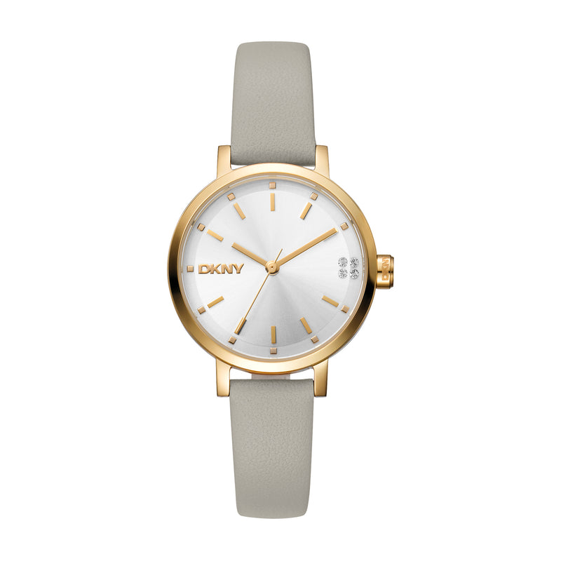DKNY Soho Glitz Silver Dial Grey Leather Strap Watch DK1L038L0025