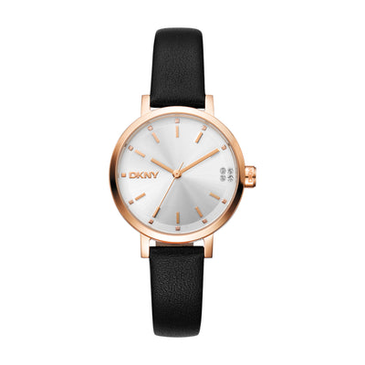 DKNY Soho Glitz Silver Dial Black Leather Strap Watch DK1L038L0035