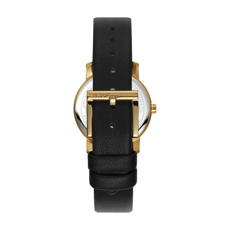 DKNY Astoria Glitz Silver Dial Black Leather Strap Watch DK1L065L0025